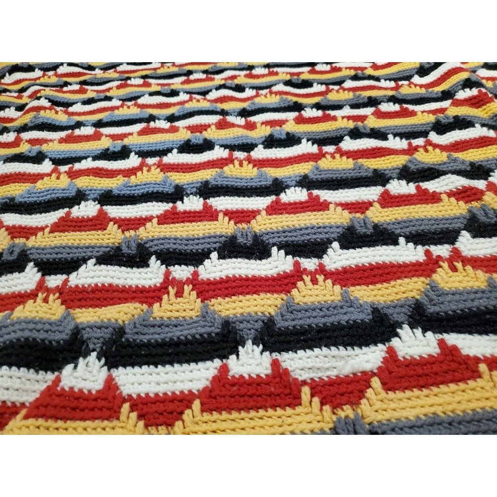 Vtg Homemade Black Red Yellow White Afghan